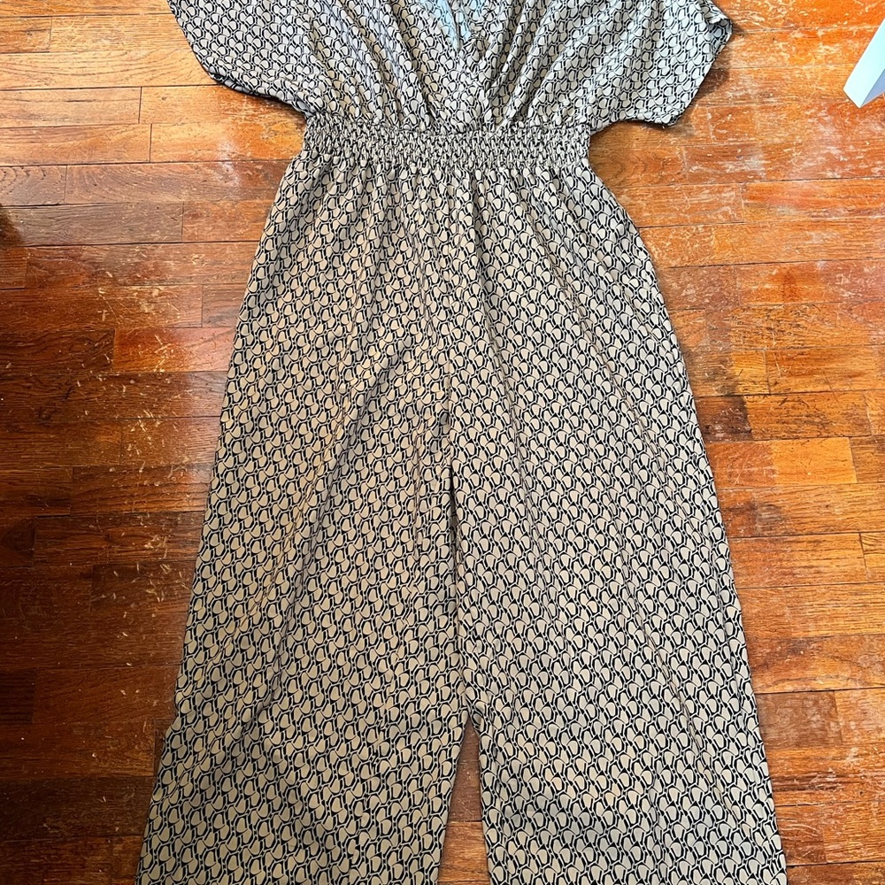 SHEIN Black and Cream Patterned Jumpsuit